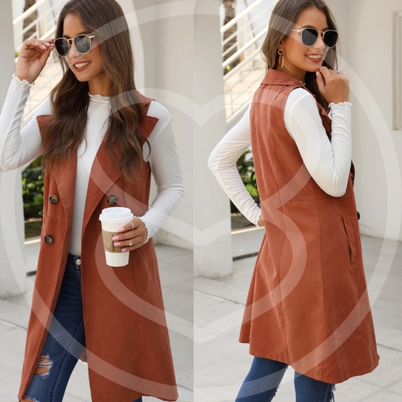 Classic Rust button pockets waterfall vest - Picture 2 of 3
